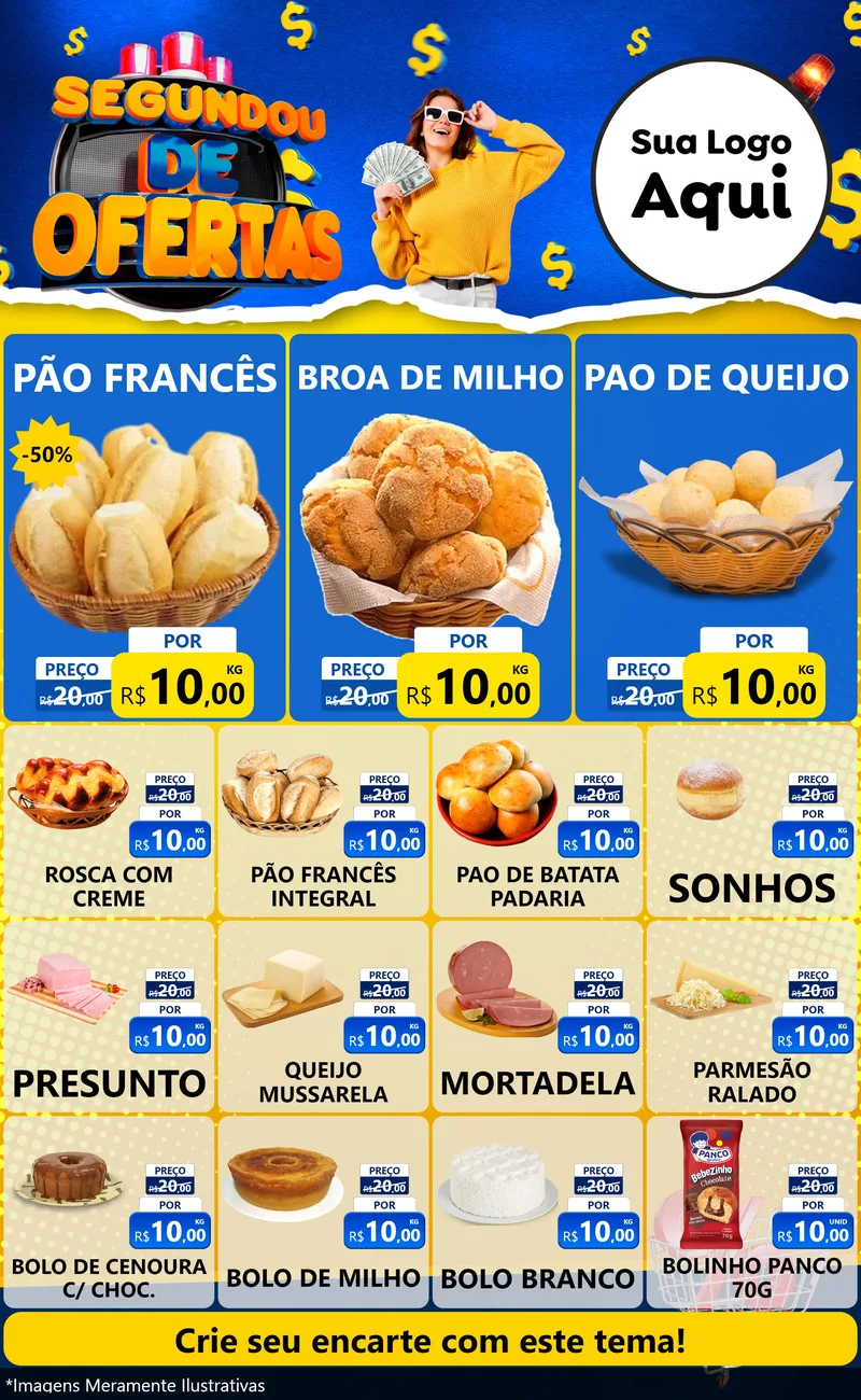 Modelo de Encarte para Encarte Grande com o tema Segundou de Ofertas para Padaria