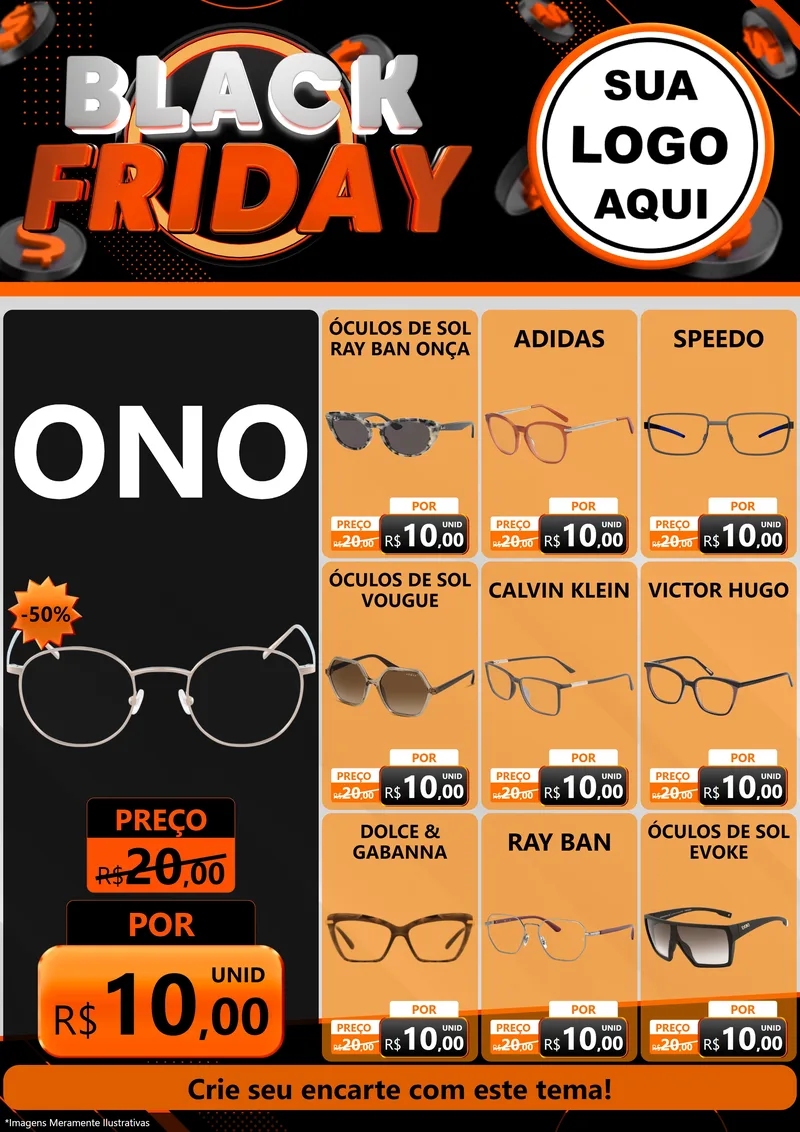 Modelo de Encarte para Encarte A4 Vertical com o tema Black Friday para Óticas