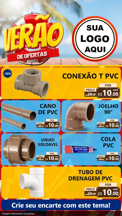 Modelo de TV para TV Vertical com o tema Verão de Ofertas para Tubos e conexões