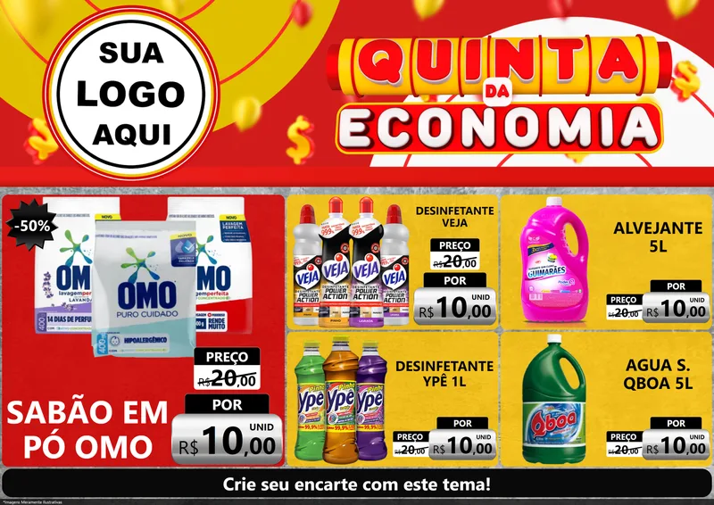 Modelo de Encarte para Encarte A4 Horizontal com o tema Quinta da Economia para Produtos de Limpeza