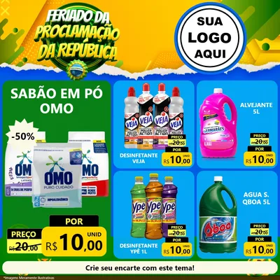 Modelo de Rede Social para Feed Facebook com o tema Feriado da Proclamação da República para Produtos de Limpeza