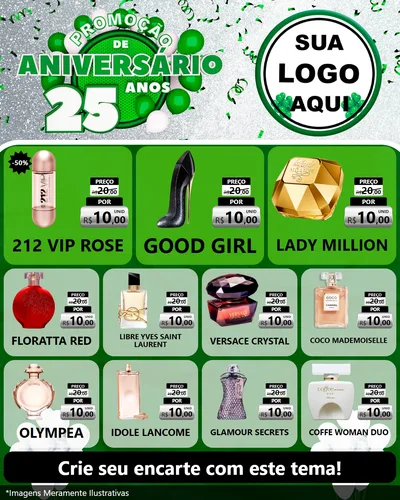 Modelo de Rede Social para Feed Instagram com o tema Promoção de Aniversário - 25 Anos para Perfumes