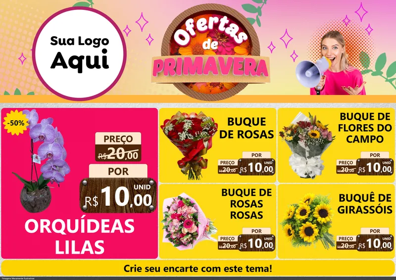 Modelo de Encarte para Encarte A4 Horizontal com o tema Ofertas de Primavera para Floricultura e jardim