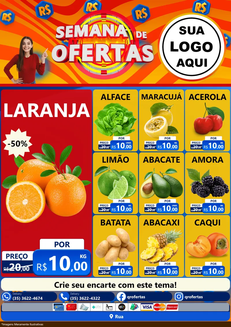 Modelo de Encarte para Encarte A4 Vertical com o tema Semana de Ofertas para Hortifrúti