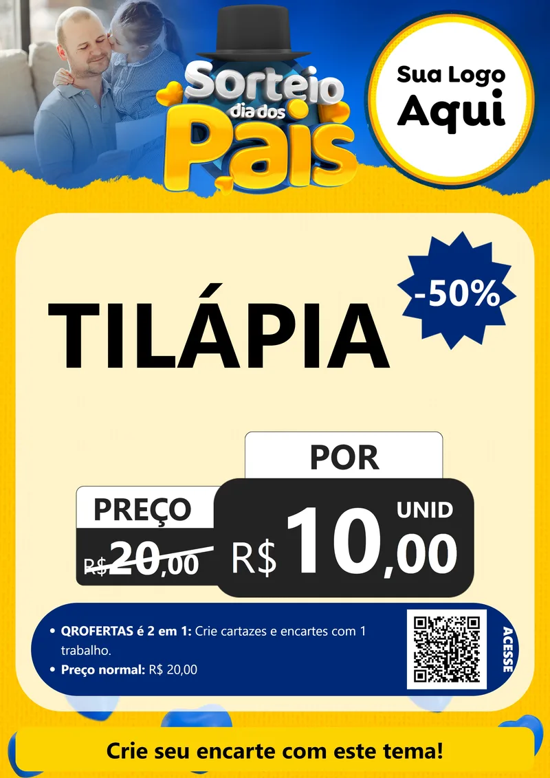 Modelo de Cartaz para Cartaz A4 Vertical com o tema Sorteio Dia Dos Pais para Peixaria