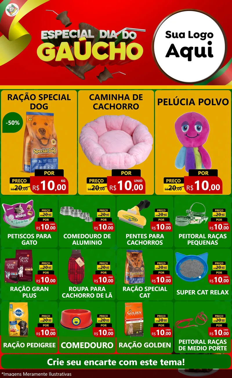Modelo de Encarte para Encarte Grande com o tema Especial Dia do Gaúcho para Pet Shop