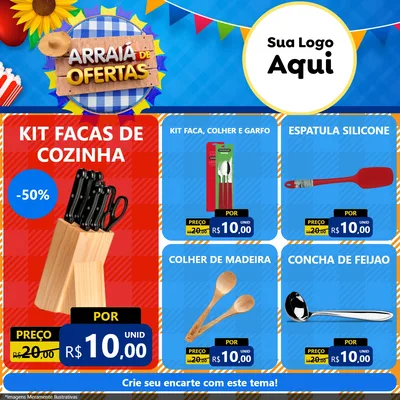 Modelo de Rede Social para Feed Facebook com o tema Arraiá de Ofertas para Utilidades Domésticas