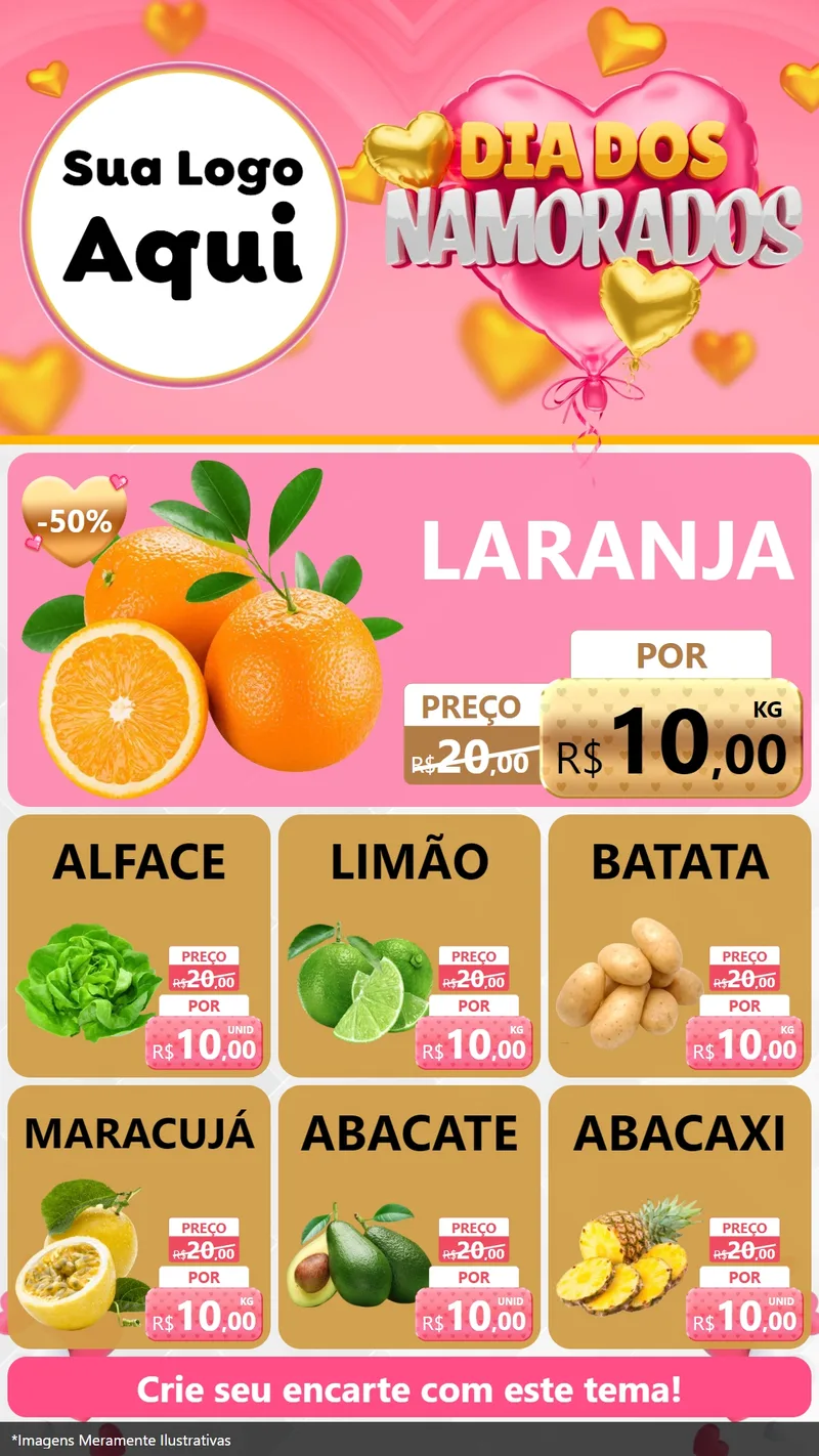 Modelo de Rede Social para Stories com o tema Dia dos Namorados para Hortifrúti