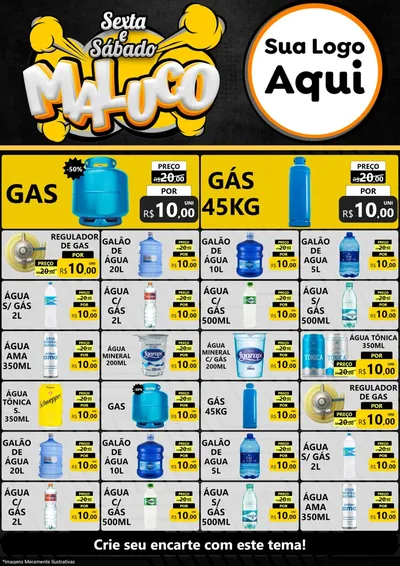 Modelo de Encarte para Encarte A4 Vertical com o tema Sexta e Sábado Maluco para Água e gás