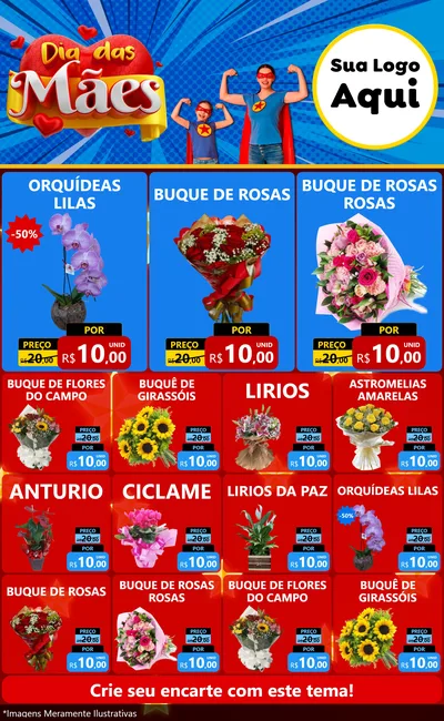 Modelo de Encarte para Encarte Grande com o tema Dia das Mães para Floricultura e jardim