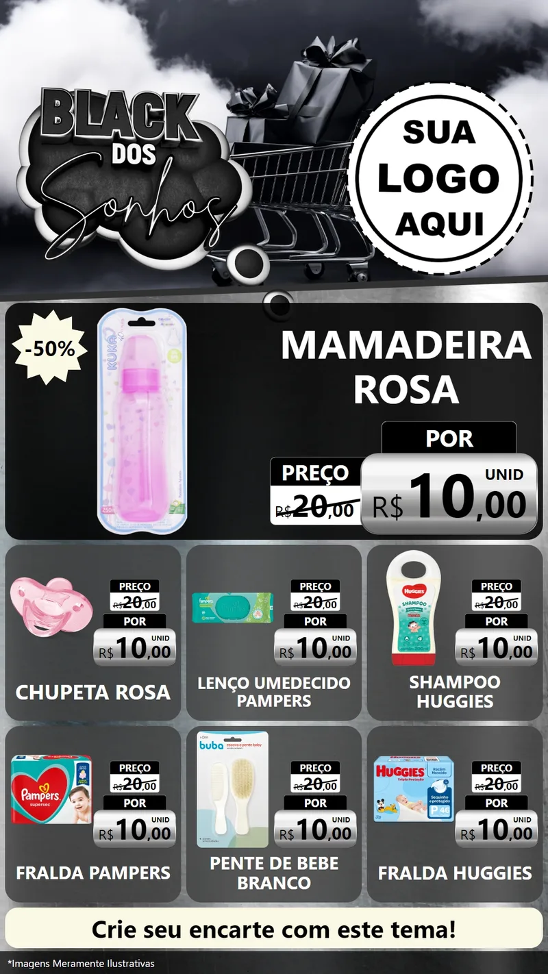 Modelo de Rede Social para Stories com o tema Black dos Sonhos para Bebês