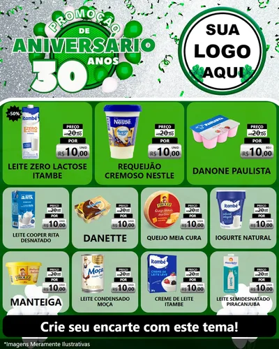 Modelo de Rede Social para Feed Instagram com o tema Promoção de Aniversário - 30 Anos para Frios e Laticínios