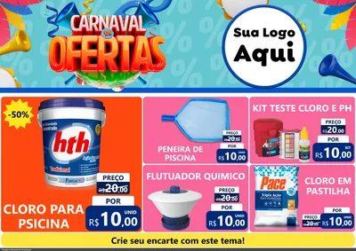 Modelo de Encarte para Encarte A4 Horizontal com o tema Carnaval de Ofertas para Produtos para Piscina