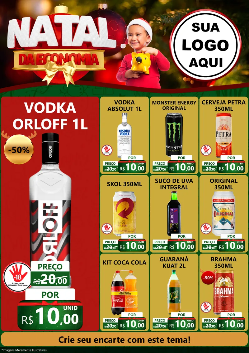 Modelo de Encarte para Encarte A4 Vertical com o tema Natal da Economia para Distribuidora de bebidas