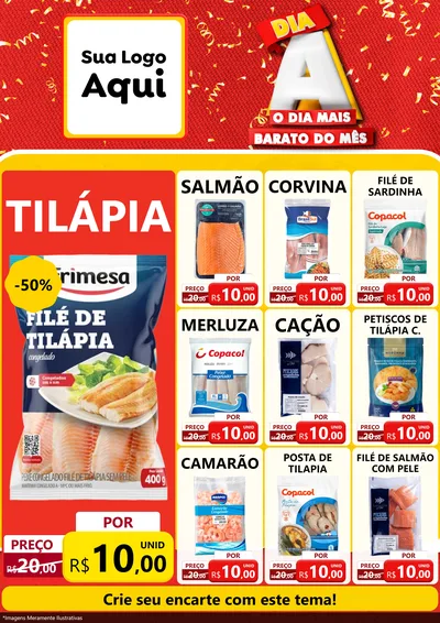 Modelo de Encarte para Encarte A4 Vertical com o tema Dia A o Dia Mais Barato do Mês para Peixaria