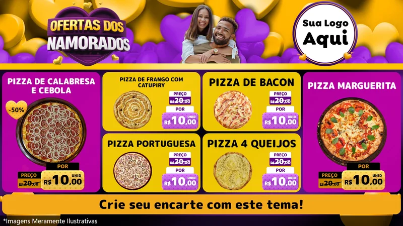 Modelo de TV para TV Horizontal com o tema Oferta Dos Namorados para Pizzaria