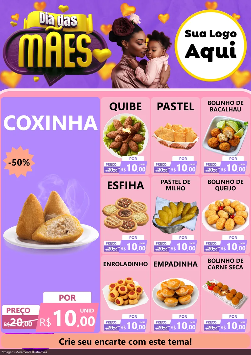 Modelo de Encarte para Encarte A4 Vertical com o tema Dia das Mães para Salgadaria