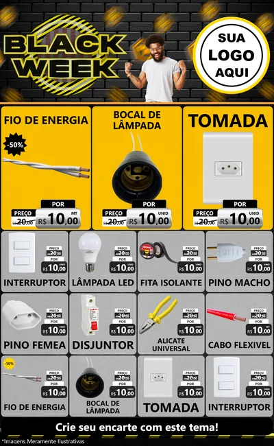 Modelo de Encarte para Encarte Grande com o tema Black Week para Materiais Elétricos