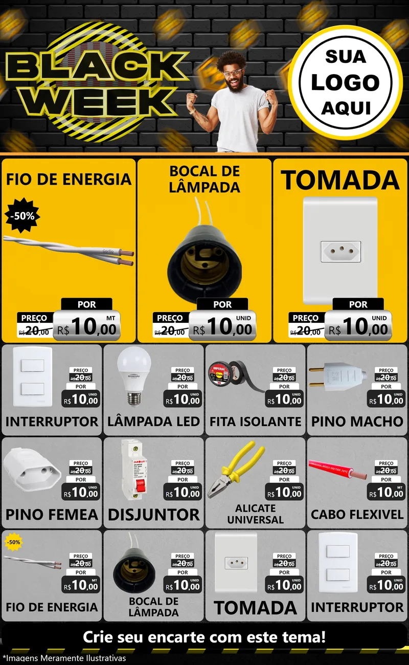 Modelo de Encarte para Encarte Grande com o tema Black Week para Materiais Elétricos
