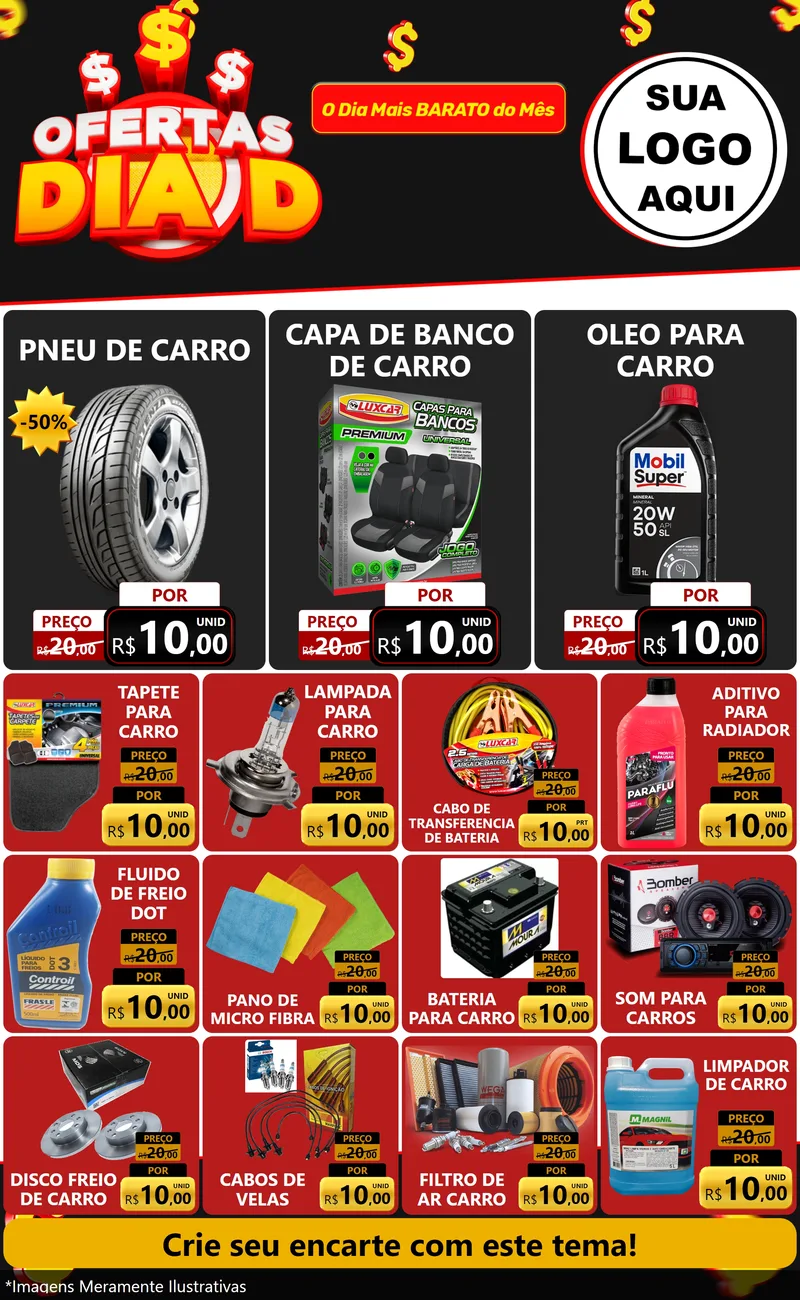 Modelo de Encarte para Encarte Grande com o tema Ofertas Dia D para Auto peças