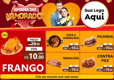 Modelo de Encarte para Encarte A4 Horizontal com o tema Semana dos Namorados para Assados