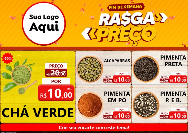 Modelo de Encarte para Encarte A4 Horizontal com o tema Fim de Semana Rasga Preços para Produtos Naturais