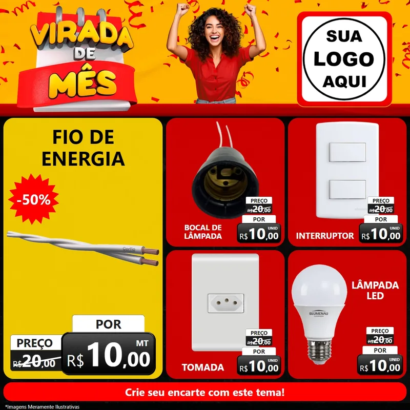 Modelo de Rede Social para Feed Facebook com o tema Virada de Mês para Materiais Elétricos