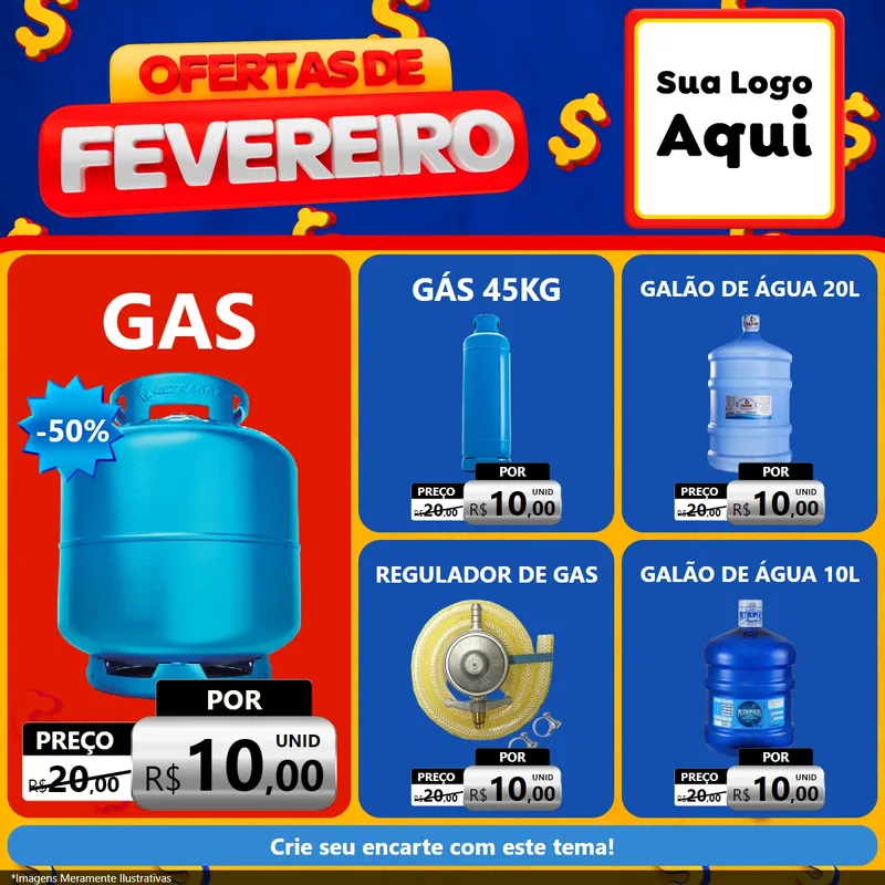 Modelo de Rede Social para Feed Facebook com o tema Ofertas de Fevereiro para Água e gás