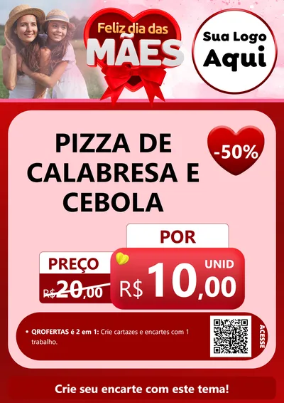 Modelo de Cartaz para Cartaz A4 Vertical com o tema Feliz Dia Das Mães para Pizzaria