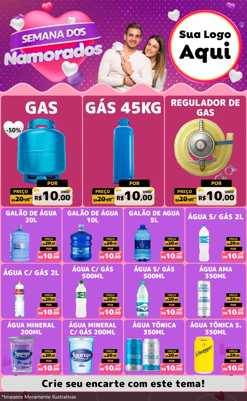 Modelo de Encarte para Encarte Grande com o tema Semana dos Namorados para Água e gás
