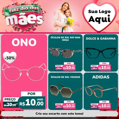 Modelo de Rede Social para Feed Facebook com o tema Feliz Dia das Mães para Óticas