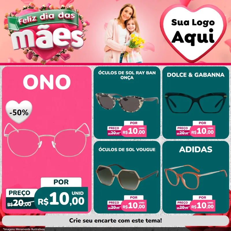 Modelo de Rede Social para Feed Facebook com o tema Feliz Dia das Mães para Óticas