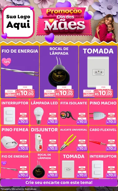Modelo de Encarte para Encarte Grande com o tema Promoção Dia das Mães para Materiais Elétricos