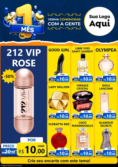 Modelo de Encarte para Encarte A4 Vertical com o tema Um Mês de Aniversário para Perfumes
