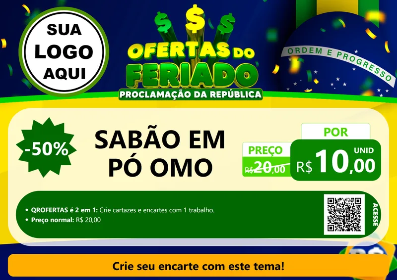 Modelo de Cartaz para Cartaz A4 Horizontal com o tema Ofertas do Feriado - Proclamação da República para Produtos de Limpeza