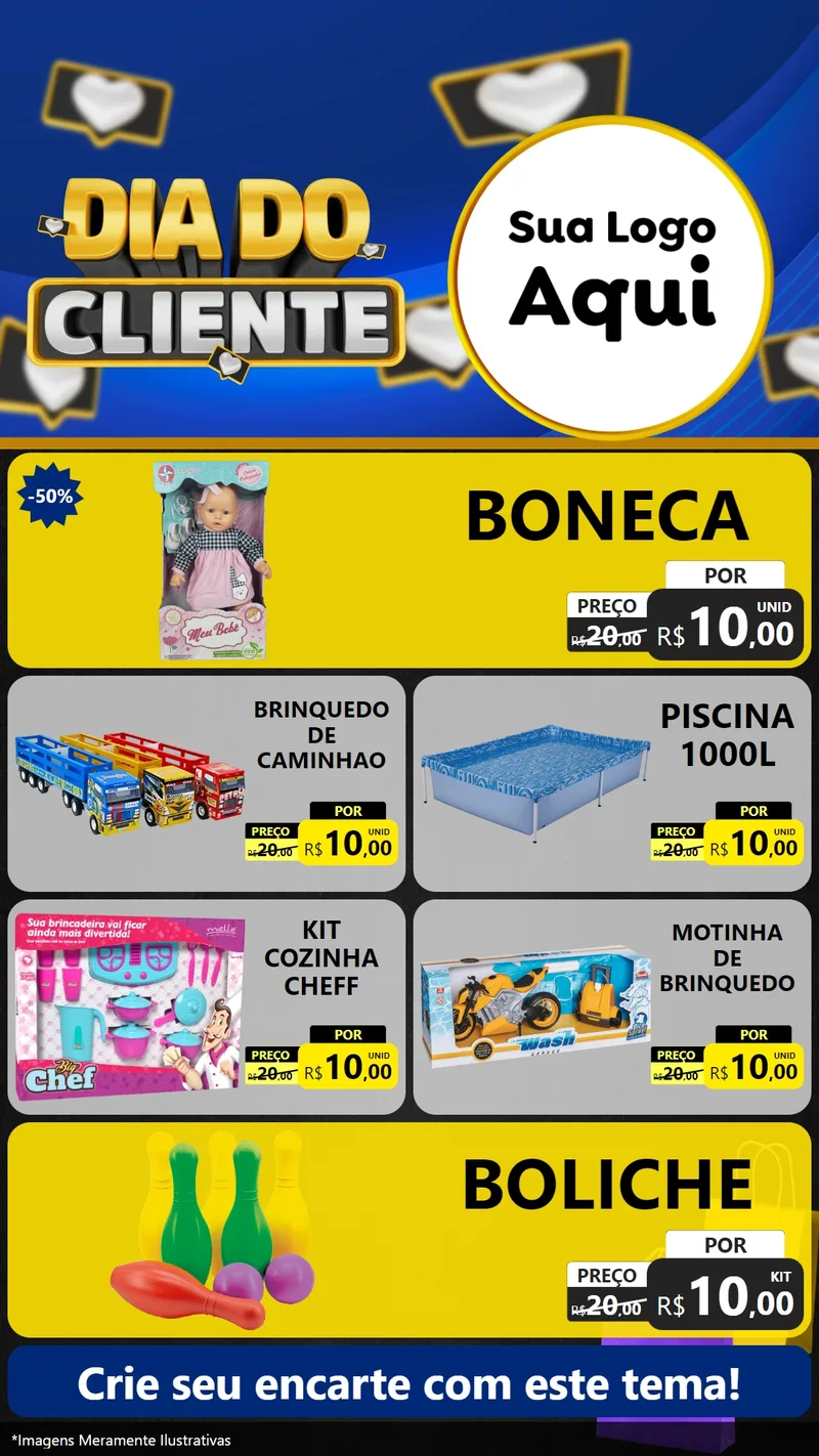 Modelo de TV para TV Vertical com o tema Dia Do Cliente para Brinquedos