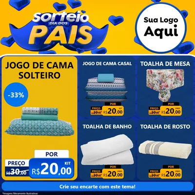 Modelo de Rede Social para Feed Facebook com o tema Sorteio Dia dos Pais para Cama, Mesa e Banho