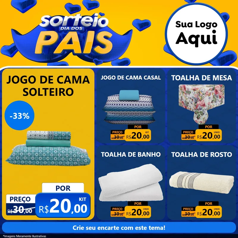 Modelo de Rede Social para Feed Facebook com o tema Sorteio Dia dos Pais para Cama, Mesa e Banho