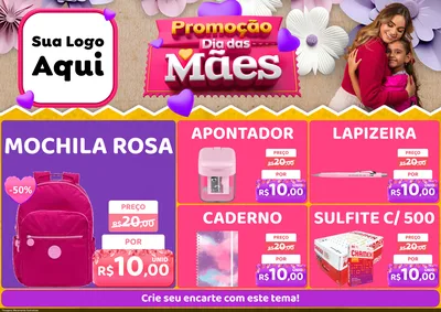 Modelo de Encarte para Encarte A4 Horizontal com o tema Promoção Dia das Mães para Papelaria