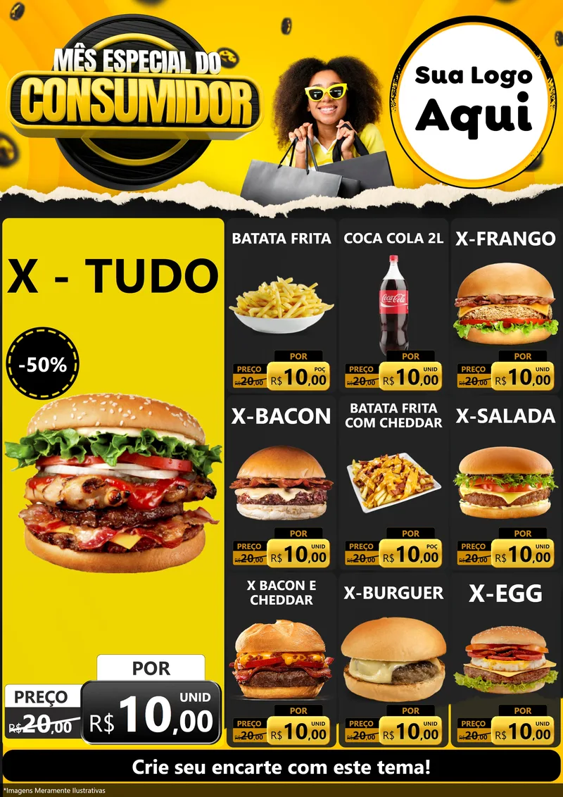 Modelo de Encarte para Encarte A4 Vertical com o tema Mês Especial do Consumidor para Hamburgueria