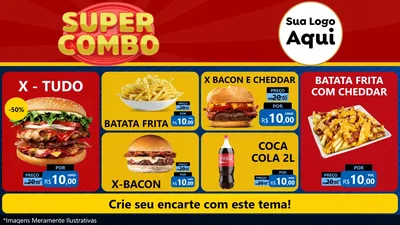Modelo de TV para TV Horizontal com o tema Super Combo para Hamburgueria