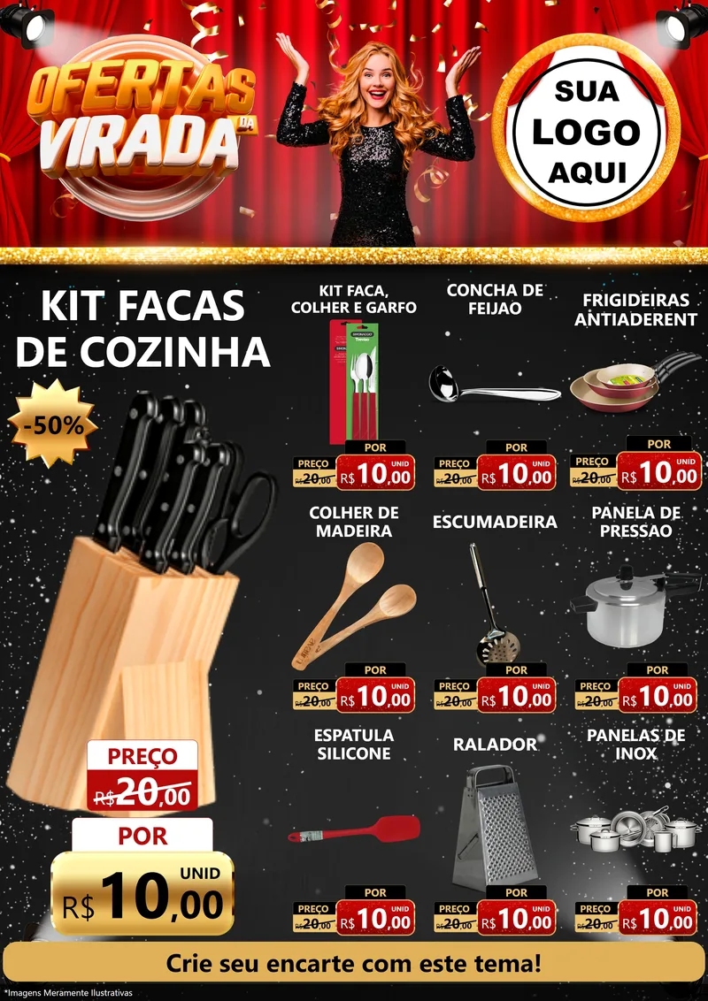 Modelo de Encarte para Encarte A4 Vertical com o tema Ofertas da Virada para Utilidades Domésticas