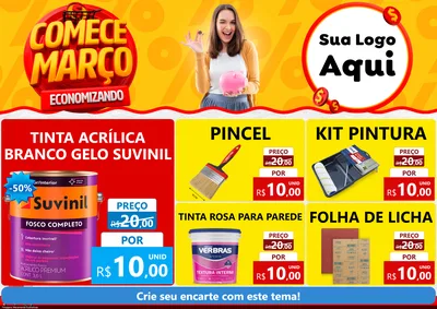 Modelo de Encarte para Encarte A4 Horizontal com o tema Comece Março Economizando para Tintas e Ferramentas