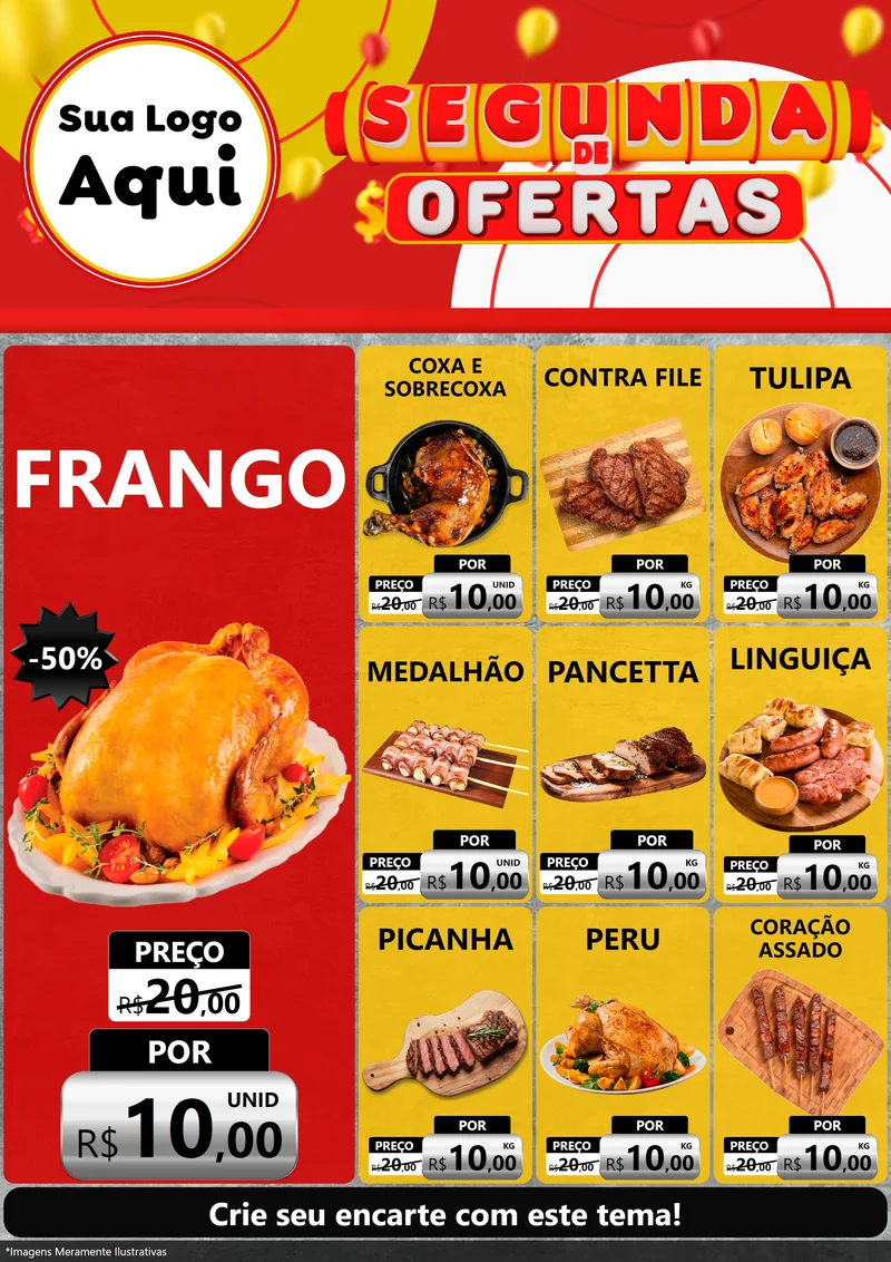 Modelo de Encarte para Encarte A4 Vertical com o tema Segunda de Ofertas para Assados