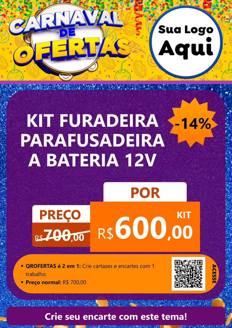 Modelo de Cartaz para Cartaz A4 Vertical com o tema Carnaval de Ofertas para Maquinas e Ferramentas