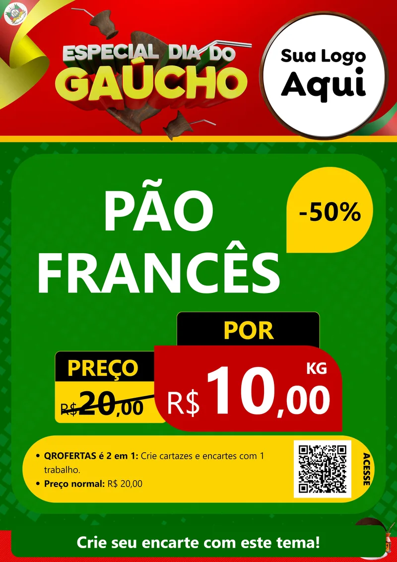 Modelo de Cartaz para Cartaz A4 Vertical com o tema Especial Dia do Gaúcho para Padaria