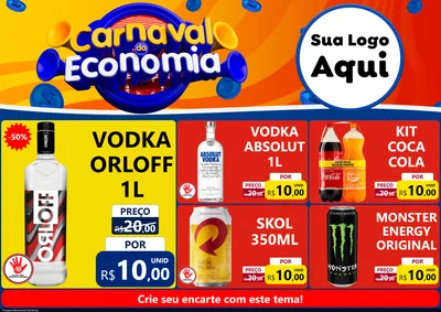 Modelo de Encarte para Encarte A4 Horizontal com o tema Carnaval da Economia para Distribuidora de bebidas