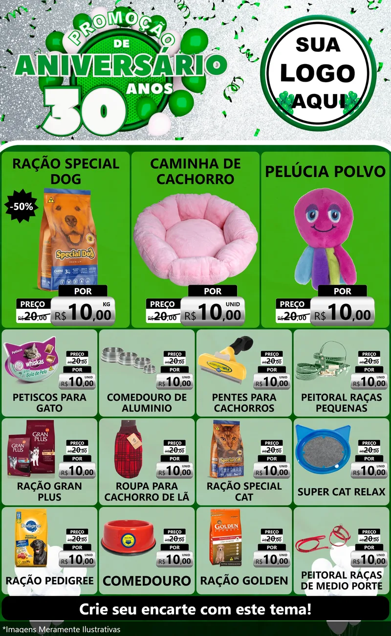 Modelo de Encarte para Encarte Grande com o tema Promoção de Aniversário - 30 Anos para Pet Shop
