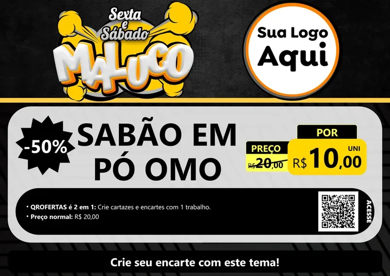 Modelo de Cartaz para Cartaz A4 Horizontal com o tema Sexta e Sábado Maluco para Produtos de Limpeza