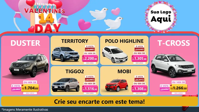 Modelo de TV para TV Horizontal com o tema Valentine's Day para Concessionaria de Carros